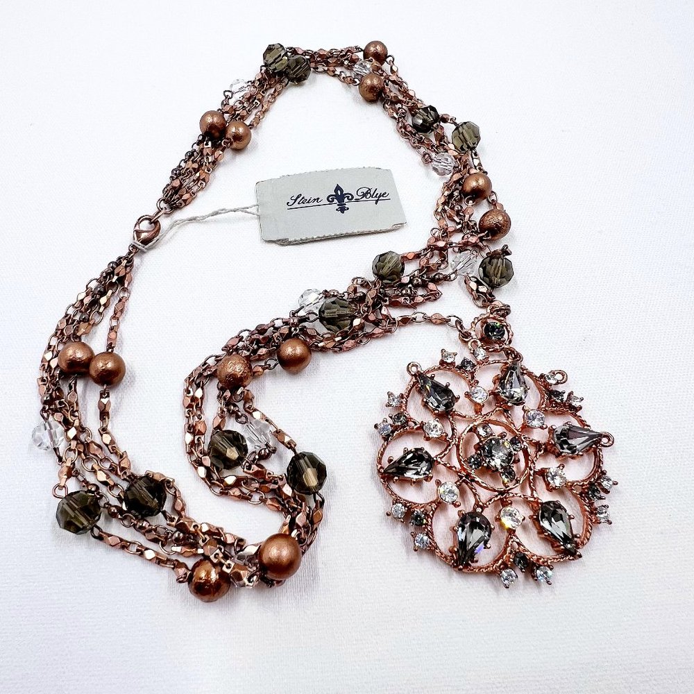 NWT - Stein & Blye - Jeweled Medallion 5 Strand Matte Copper Tone 16” Necklace